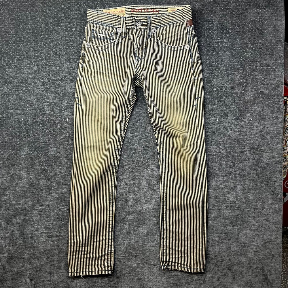 Rivet De Cru James Slim Straight Jeans Railroad Stripe Denim Stretch Y2K - 32X32